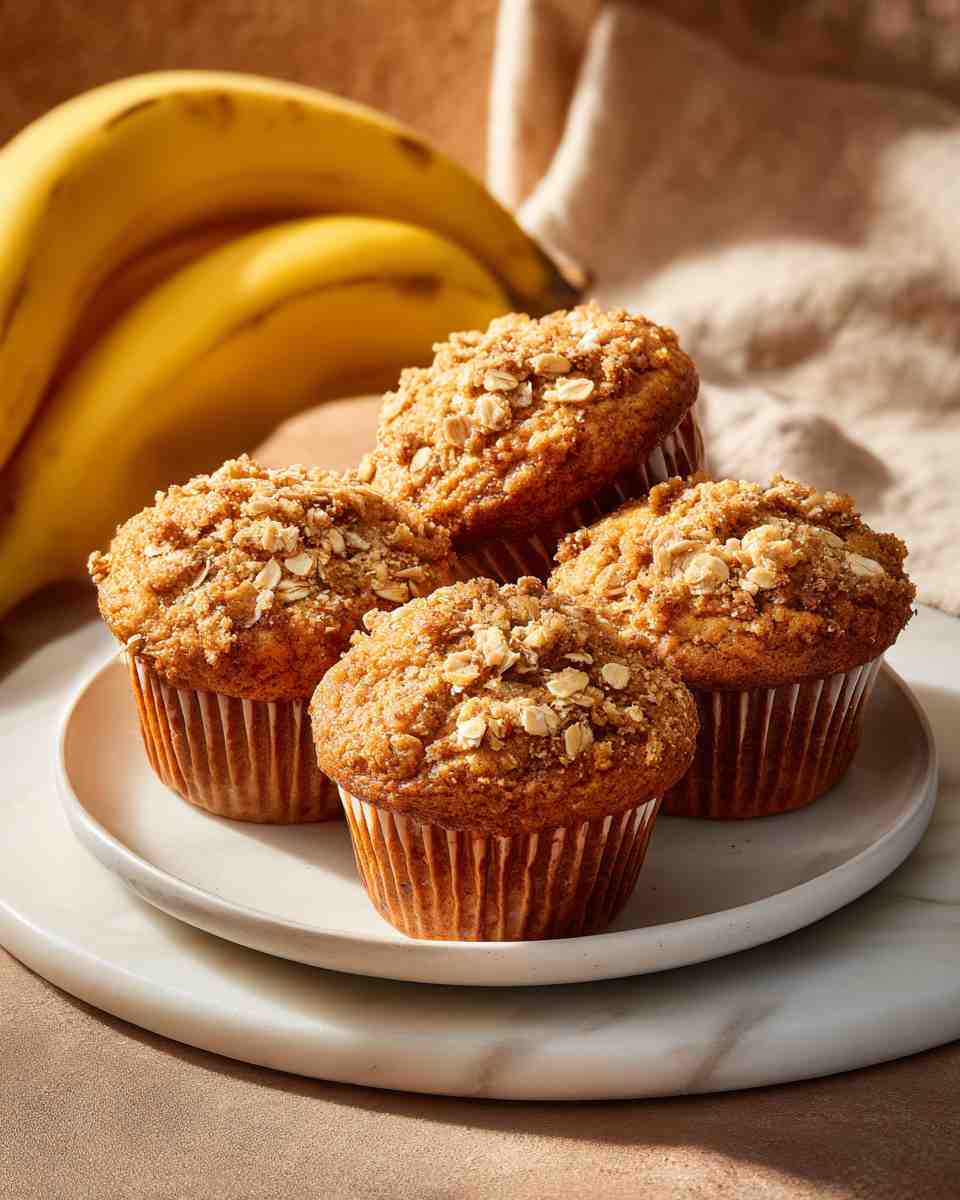 Moist Banana Buttermilk Muffins with Crumbly Oat Topping