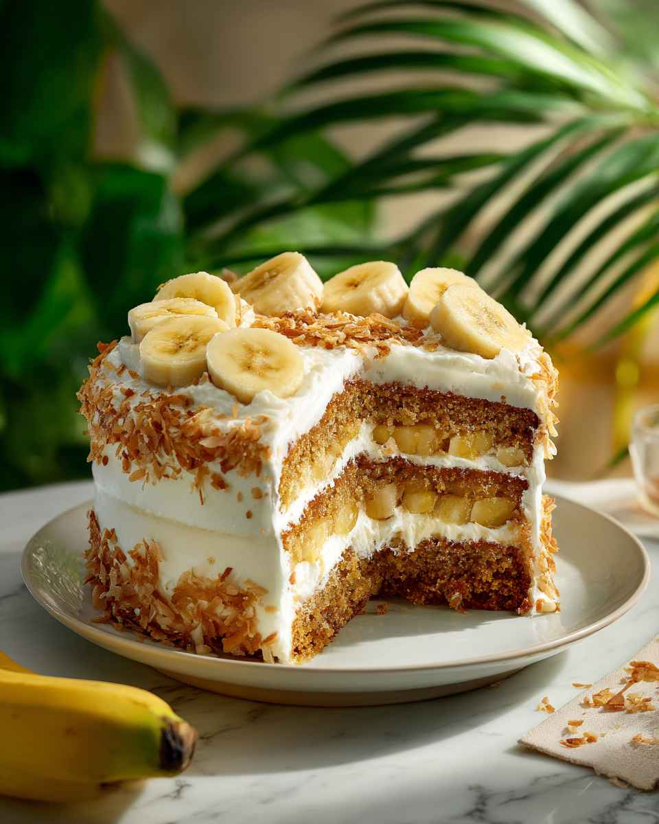 Moist Banana Coconut Cake with Buttercream Frosting