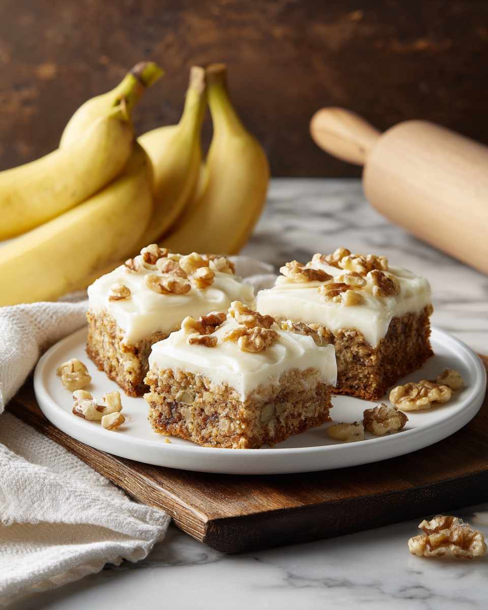 Moist Banana Nut Bread Bars with Creamy Cream Cheese Frosting