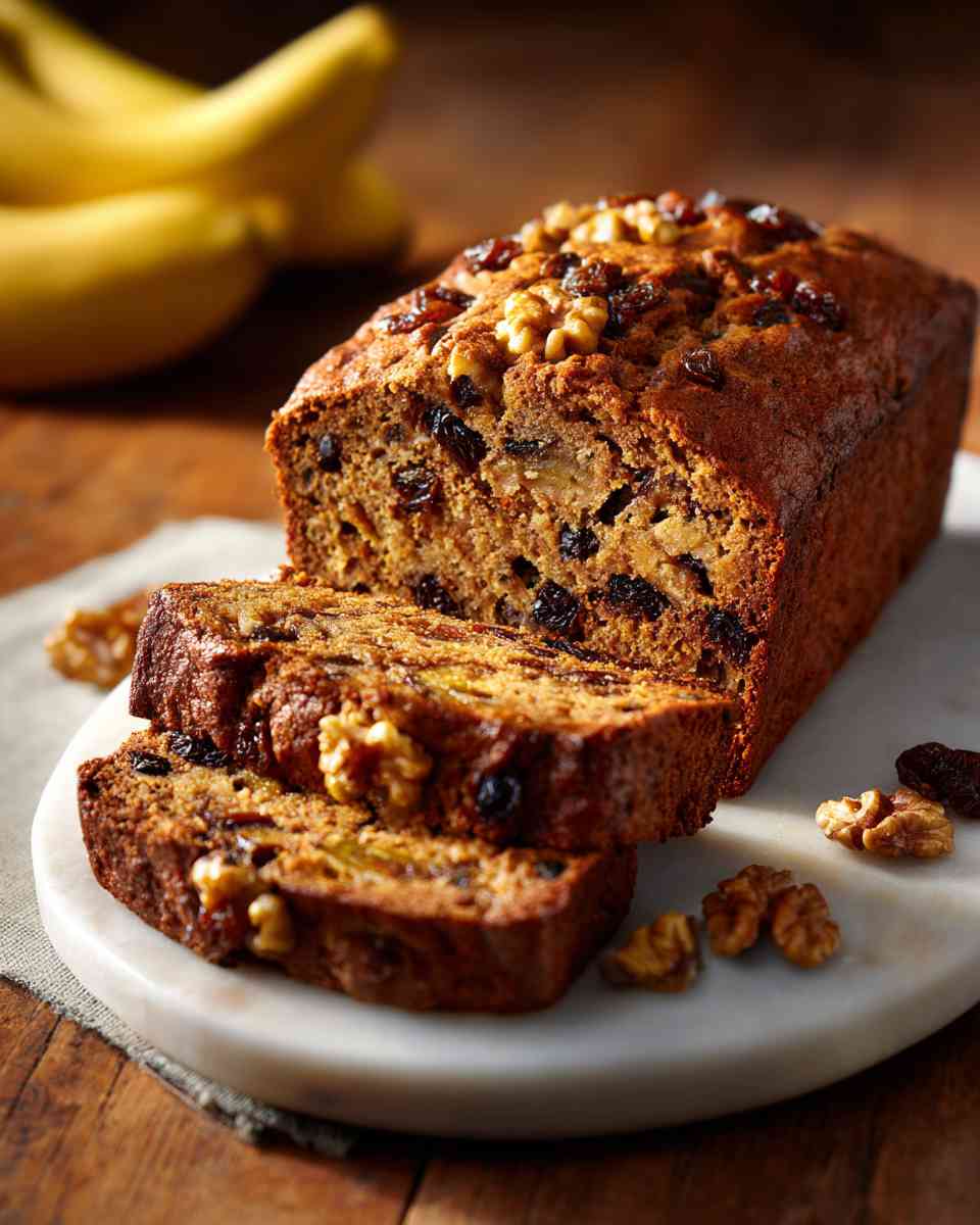 Moist Banana Raisin Bread with Walnuts