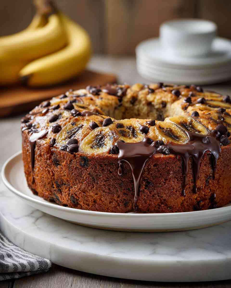 Moist Banana Walnut Chocolate Chip Cake