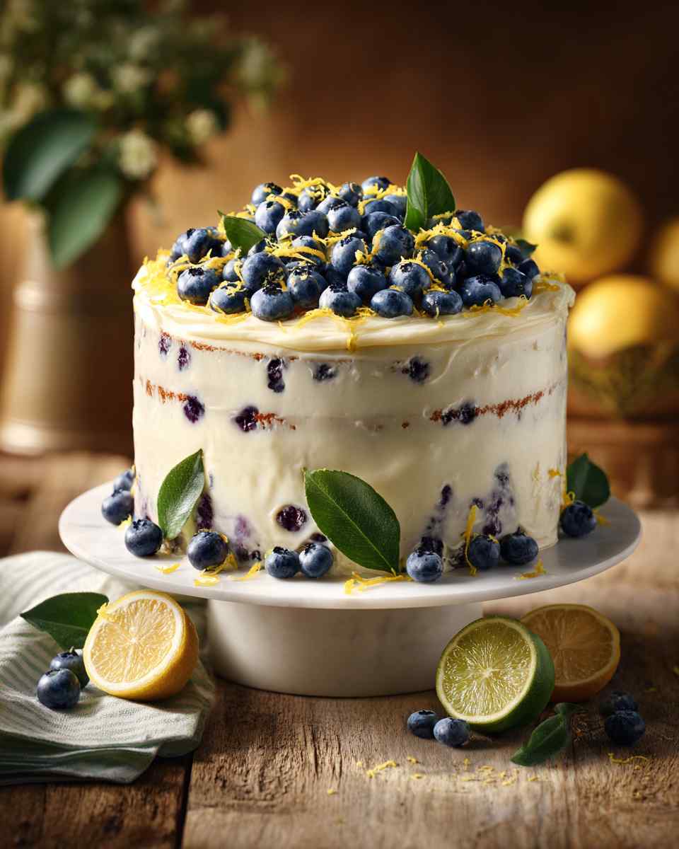 Moist Blueberry Citrus Cake with Creamy Citrus Frosting