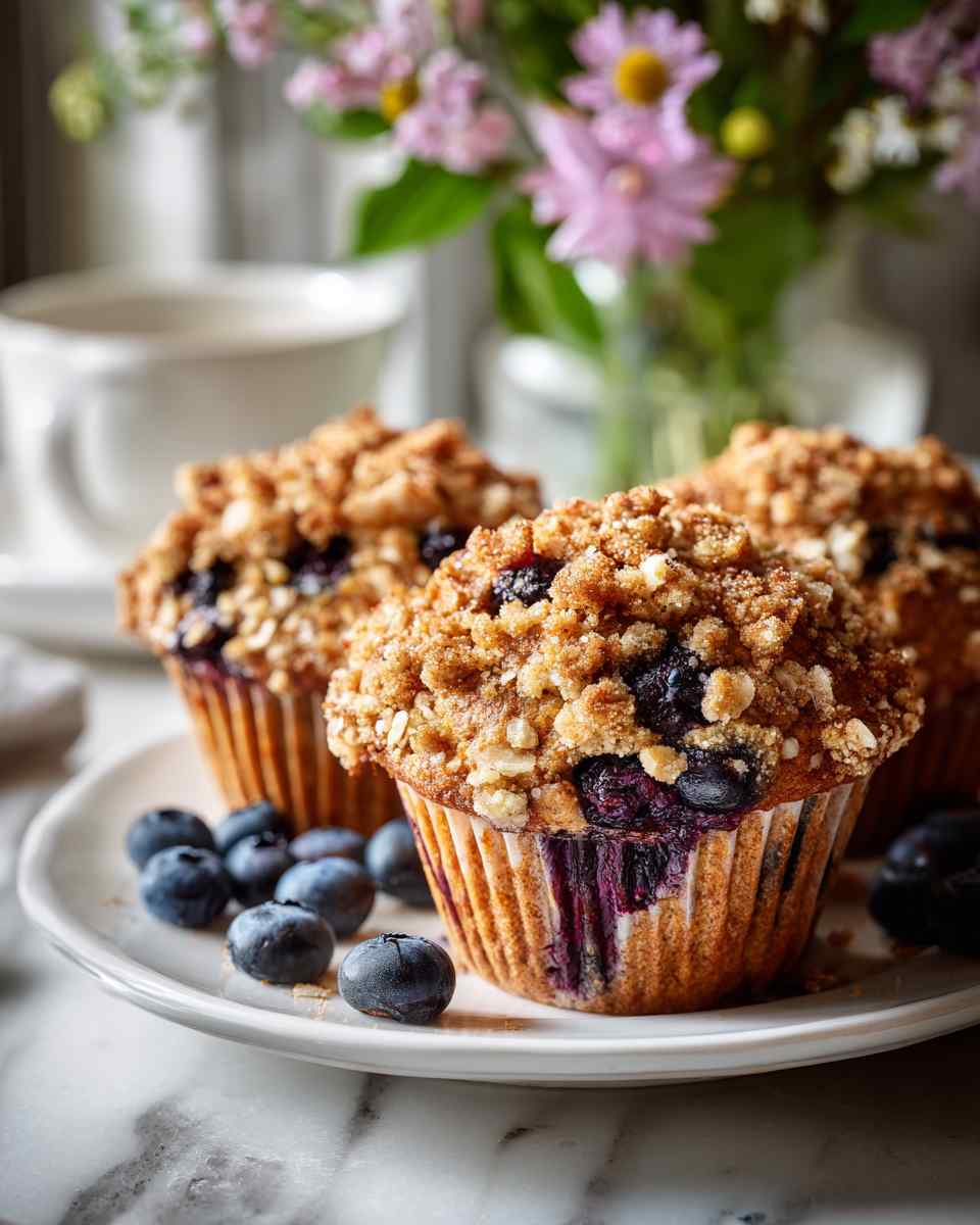 Moist Blueberry Oat Muffins with Cinnamon Sugar Topping