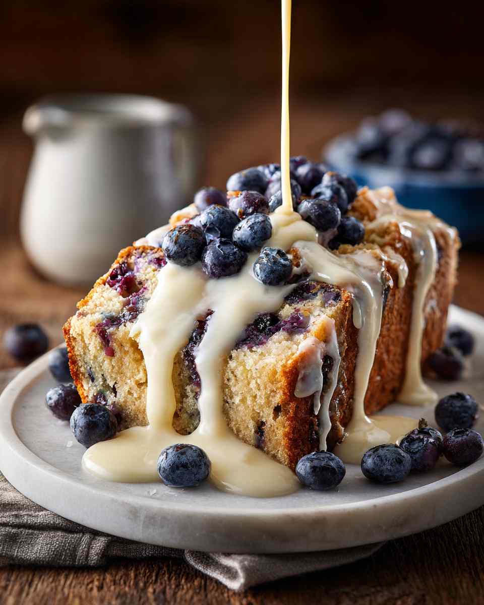Moist Blueberry Quick Bread with Decadent Vanilla Sauce