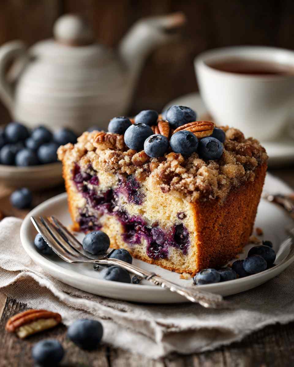 Moist Blueberry Streusel Coffee Cake with Pecans