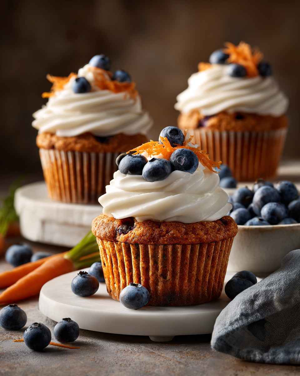 Moist Carrot and Blueberry Cupcakes with Creamy Frosting