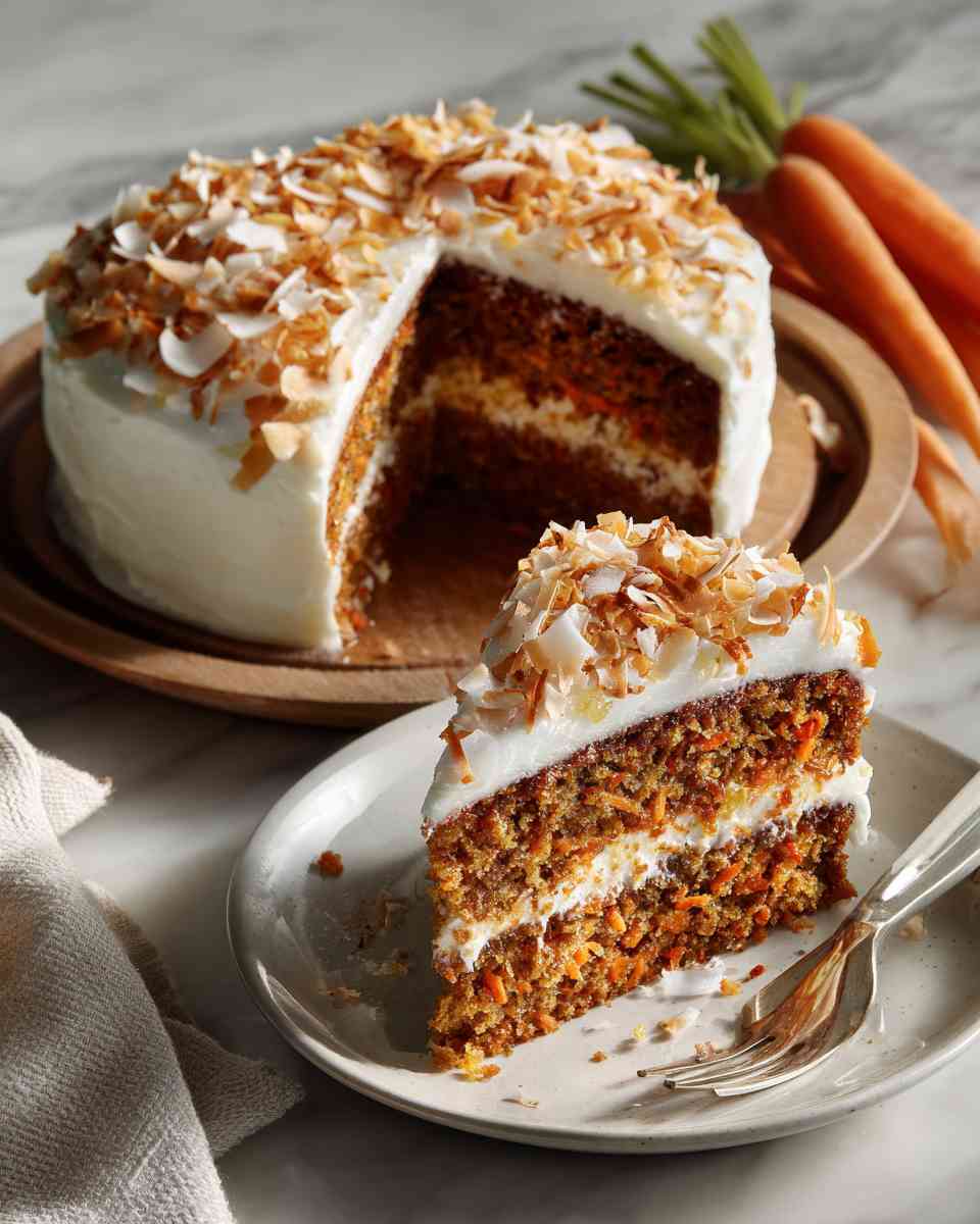 Moist Carrot Cake with Pineapple, Coconut, and Nuts
