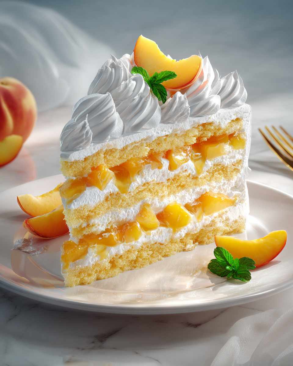 Moist Peach Cake with Whipped Topping