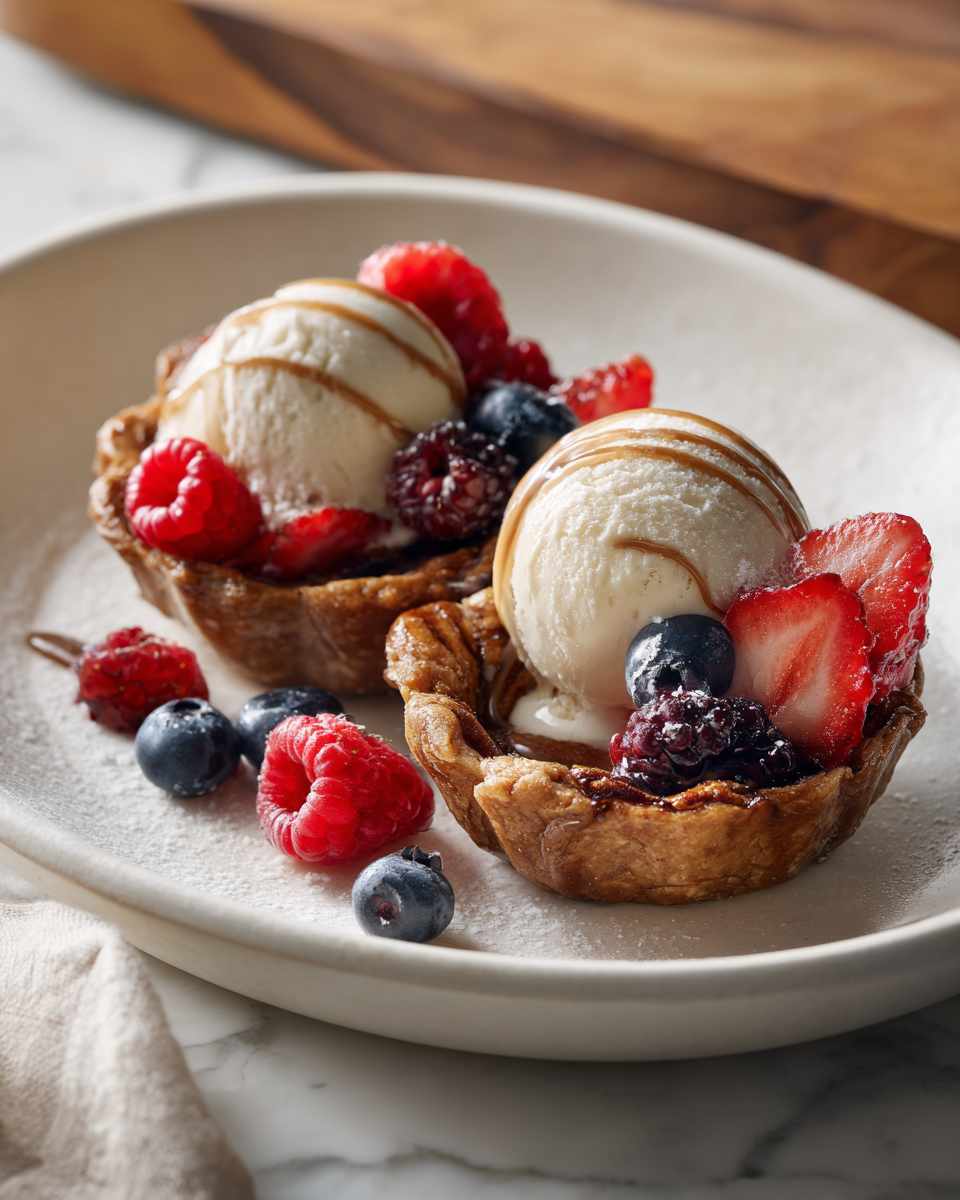 Pecan Cookie Cups with Ice Cream and Berries