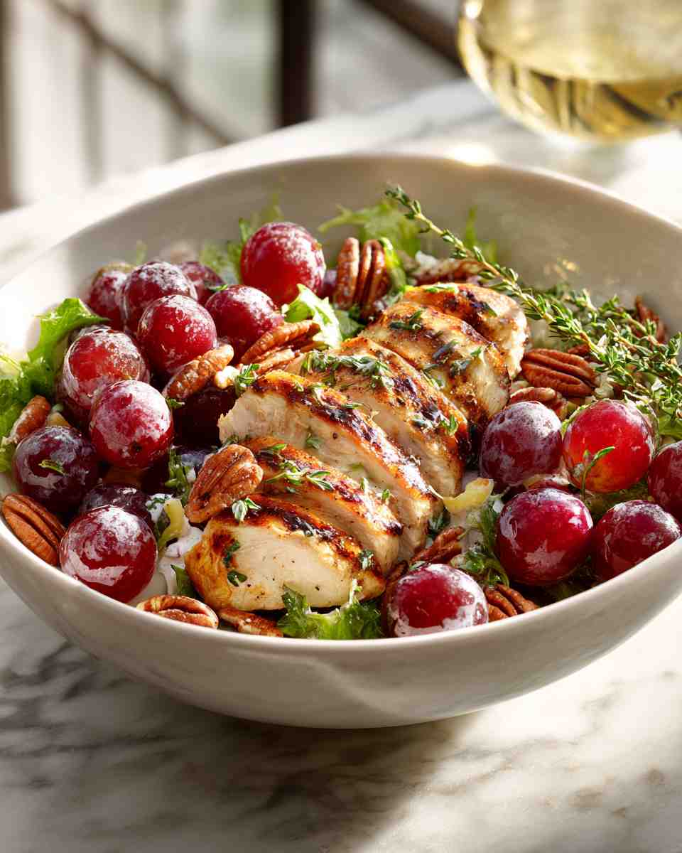 Refreshing Grilled Chicken Salad with Grapes and Pecans