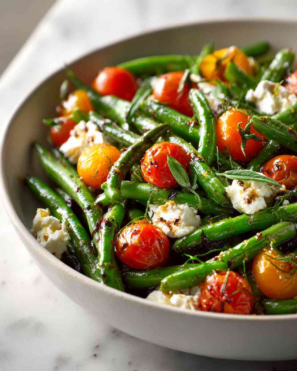 Roasted Balsamic Green Bean and Feta Salad
