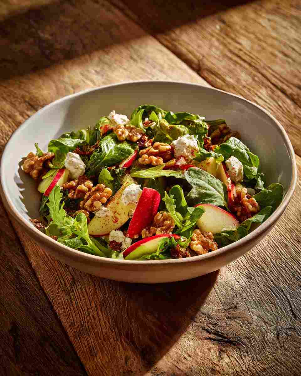 Roasted Walnut and Apple Salad with Tangy Feta Dressing
