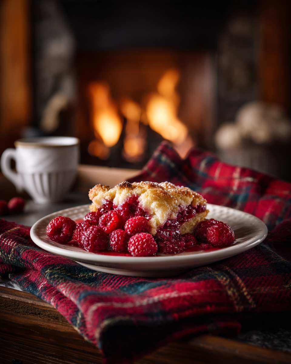 Rustic Raspberry Cobbler with Buttery Cake Topping