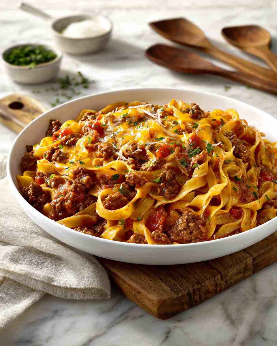 Saucy Beef and Fettuccine Skillet