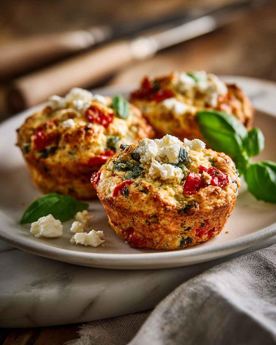 Savory Basil, Feta & Roasted Pepper Muffins