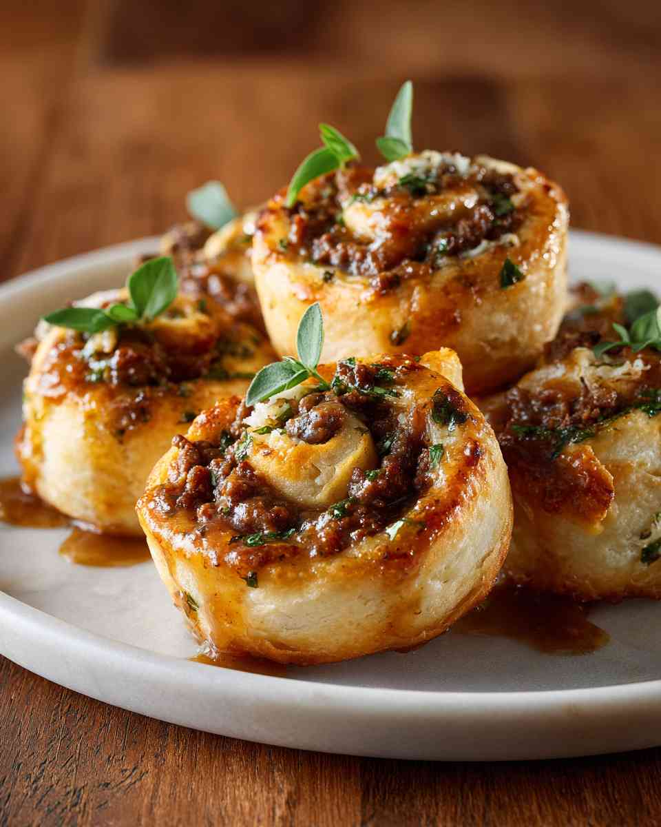 Savory Beef and Basil Biscuit Pinwheels with Gravy