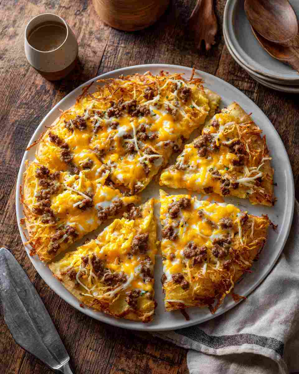 Savory Breakfast Pizza with Sausage, Eggs, and Hash Browns