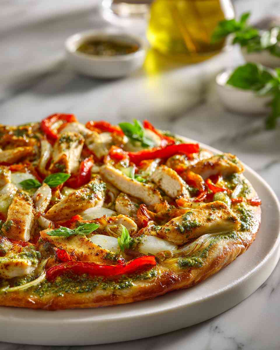 Savory Chicken and Pesto Pizza