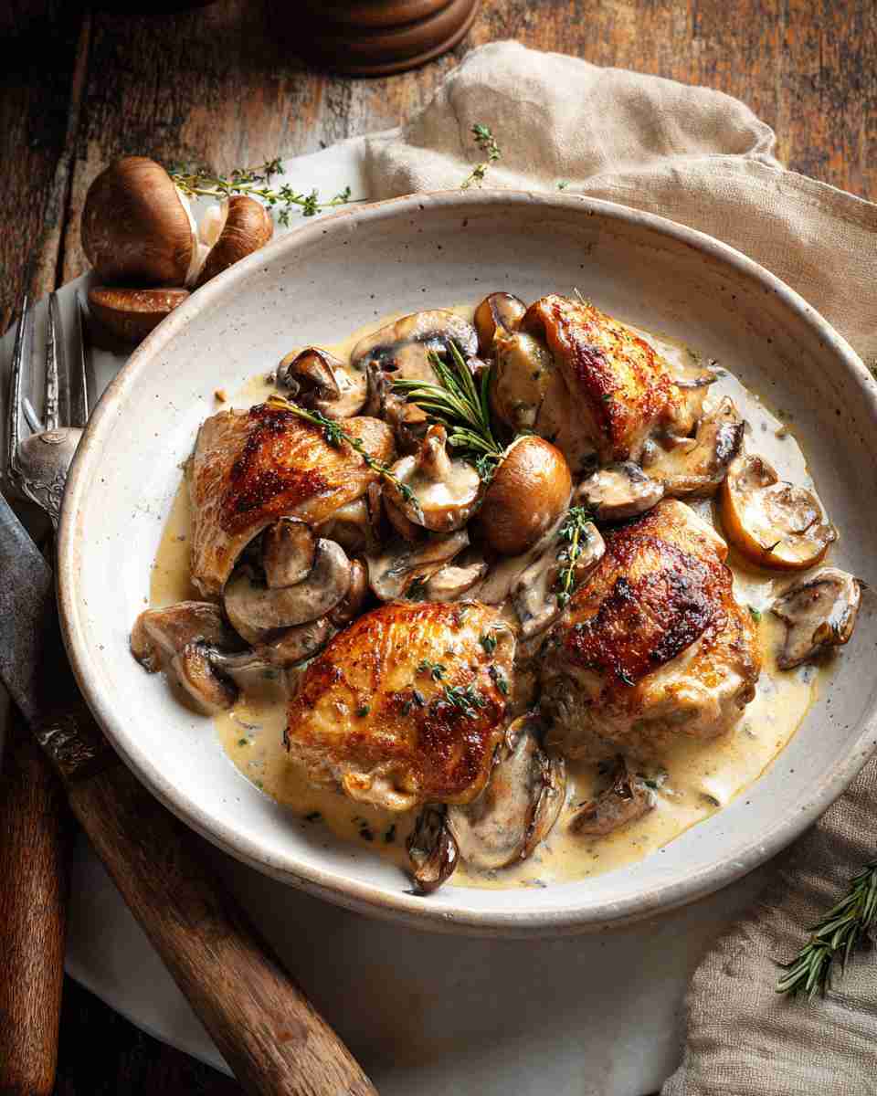 Seared Chicken Thighs with Creamy Mushroom Sauce