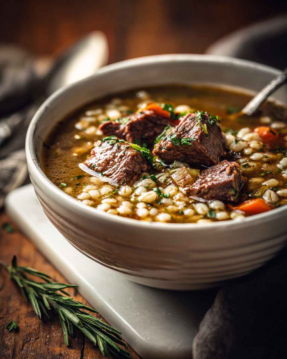 Simmered Beef and Barley Soup with Vegetables
