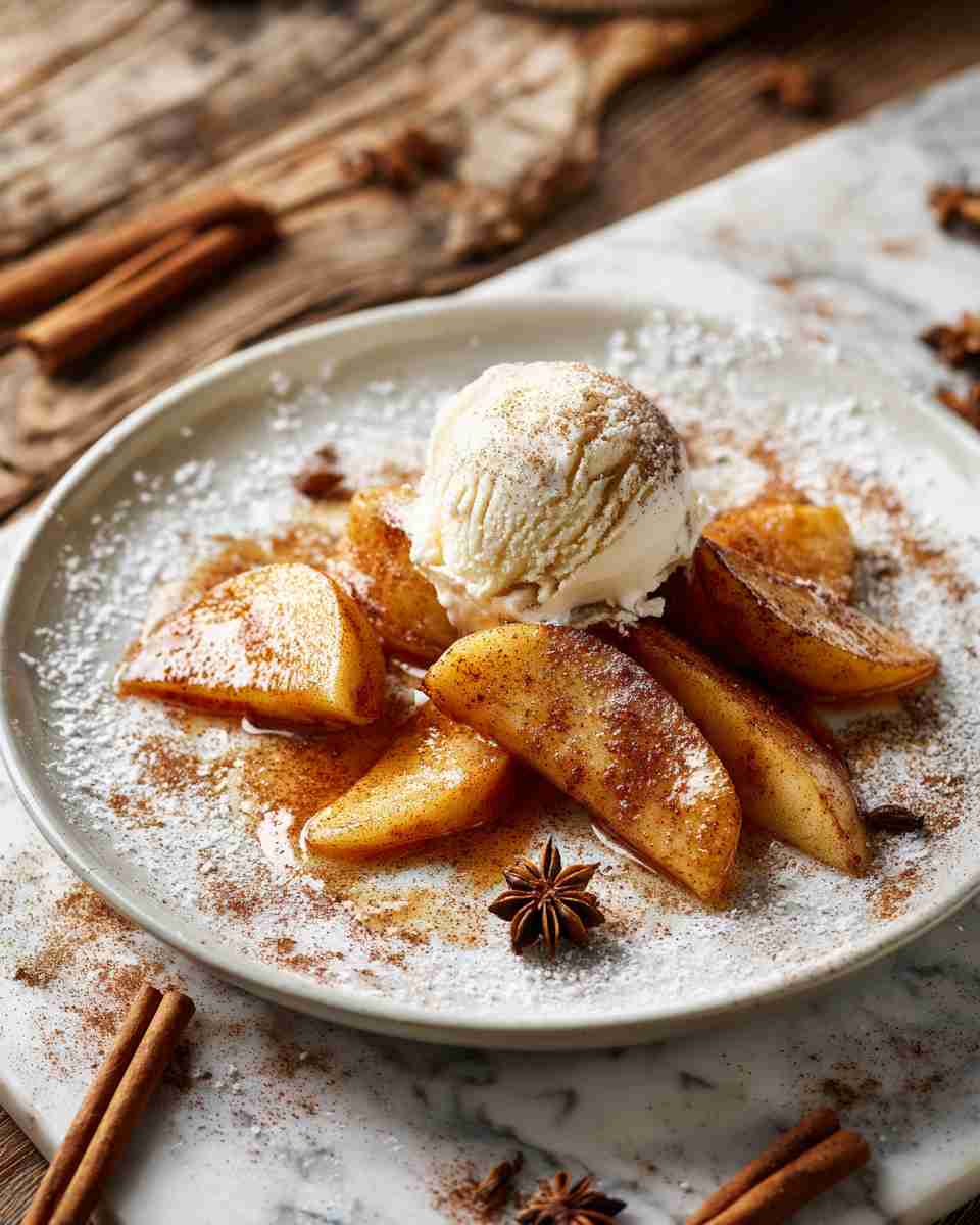 Spiced Baked Apple Slices with Vanilla Ice Cream