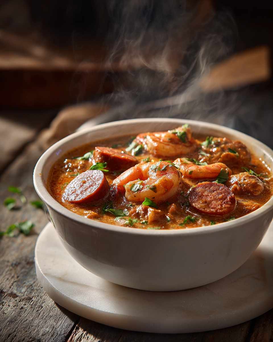 Spicy Andouille and Shrimp Cream Soup