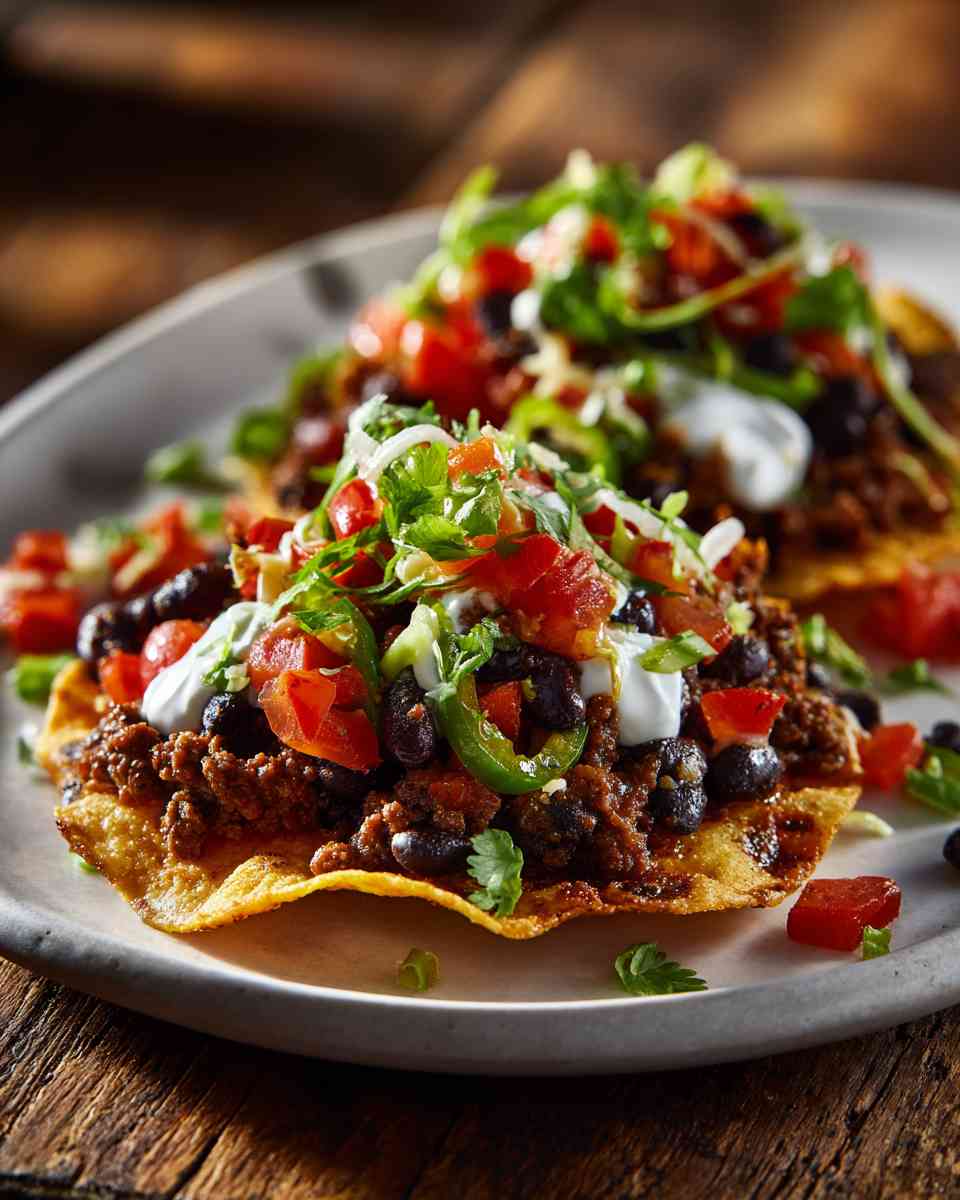 Spicy Beef and Black Bean Tostadas