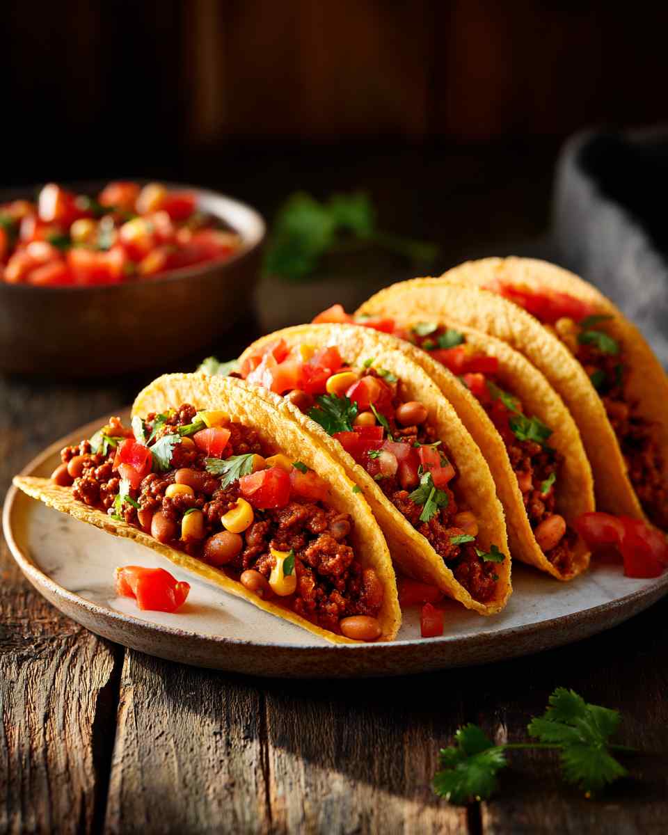 Spicy Ground Beef and Bean Tacos