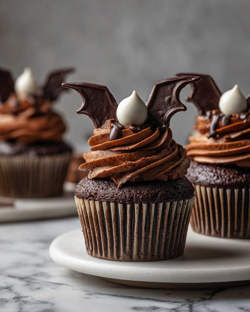 Spooky Chocolate Bat Cupcakes