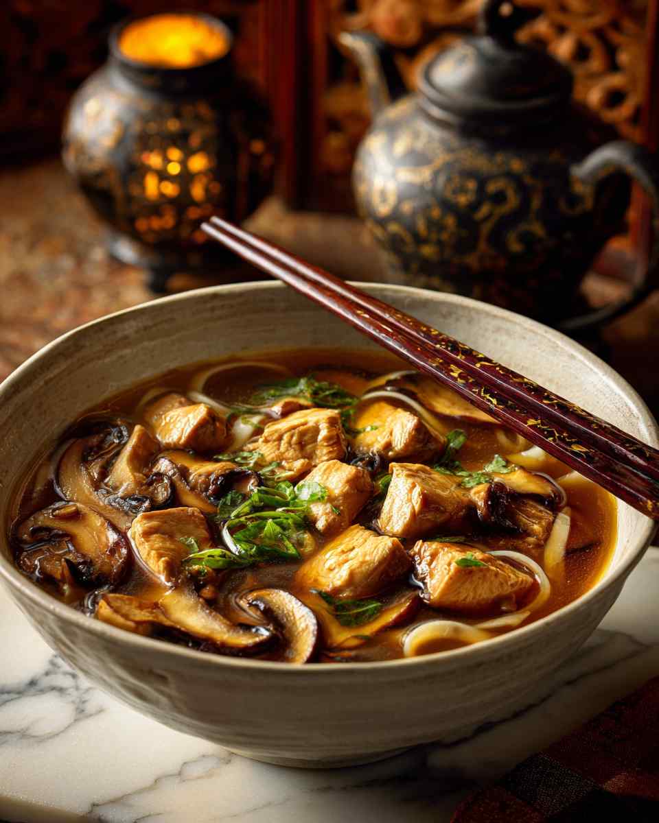 Teriyaki Chicken Noodle Soup with Shiitake Mushrooms