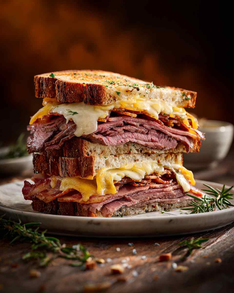 Towering Roast Beef and Cheese Sandwich
