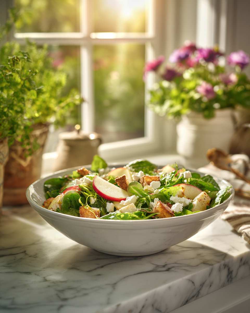 Vibrant Apple and Goat Cheese Salad with Honey Balsamic Dressing