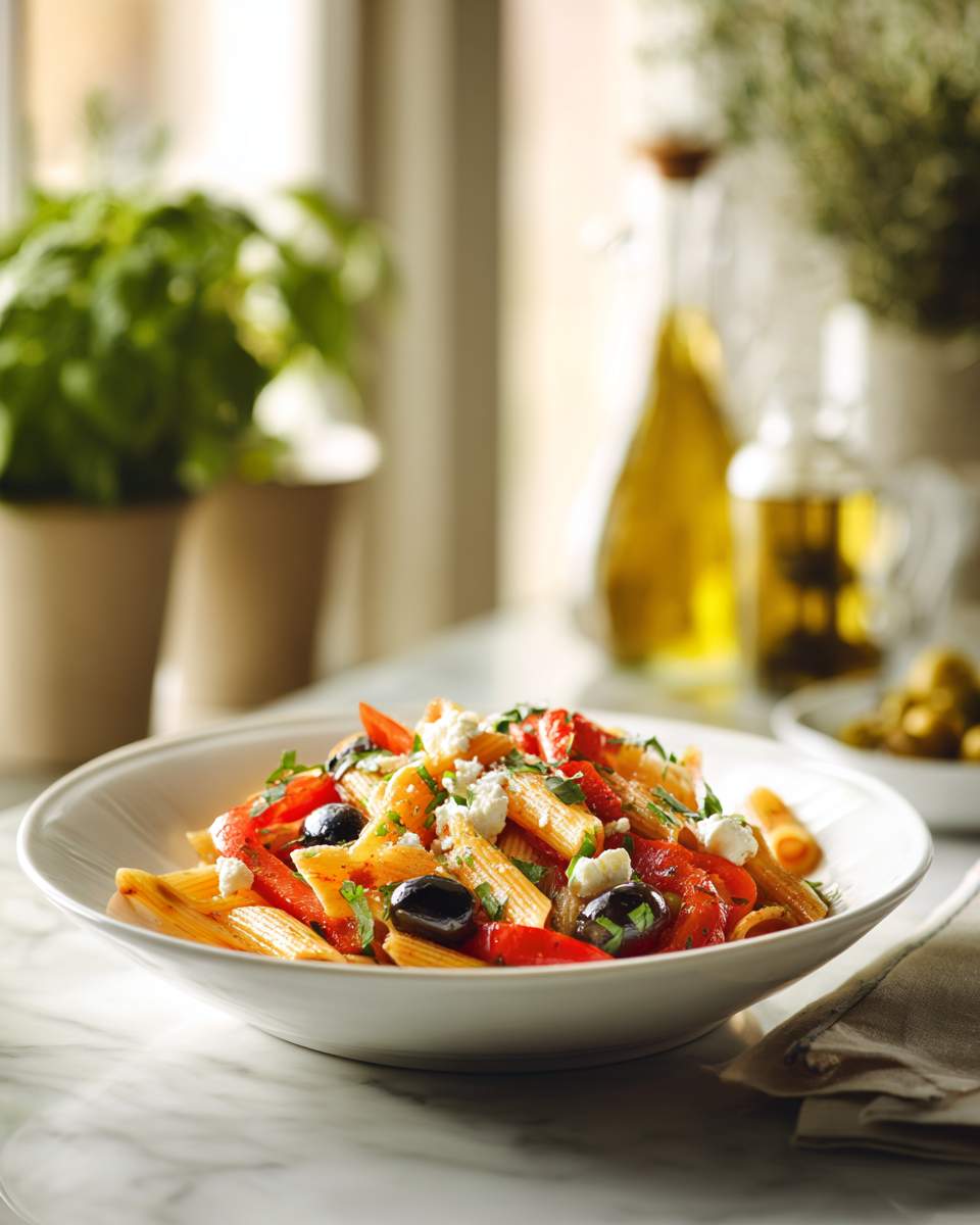 Vibrant Penne with Roasted Peppers and Feta