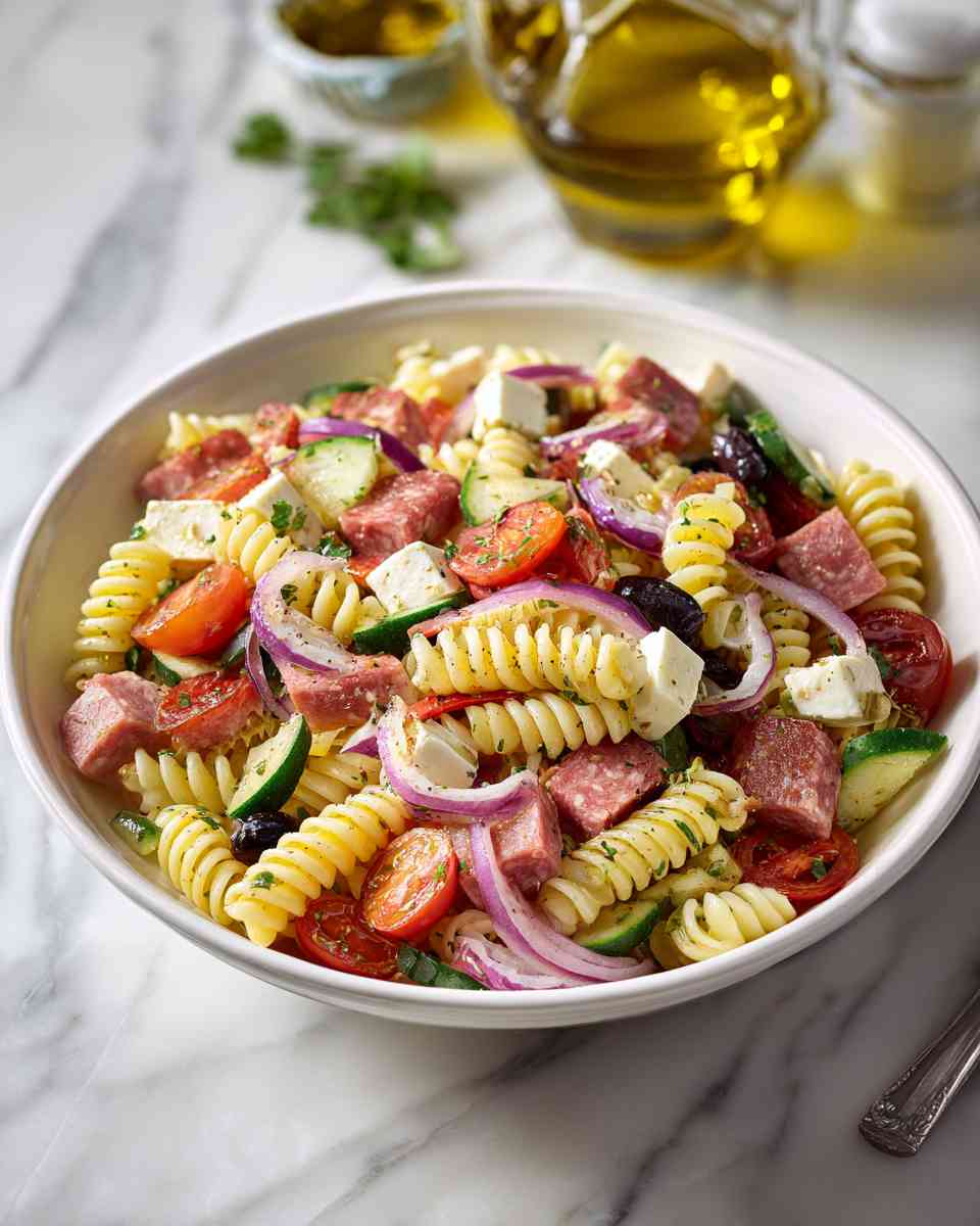 Vibrant Tricolor Pasta Antipasto Salad