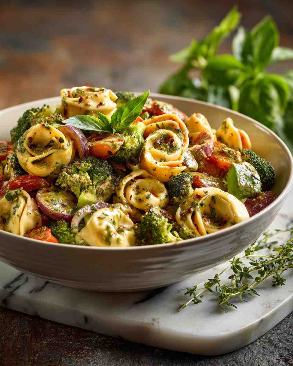 Vibrant Tricolor Pasta Salad with Tortellini and Veggies