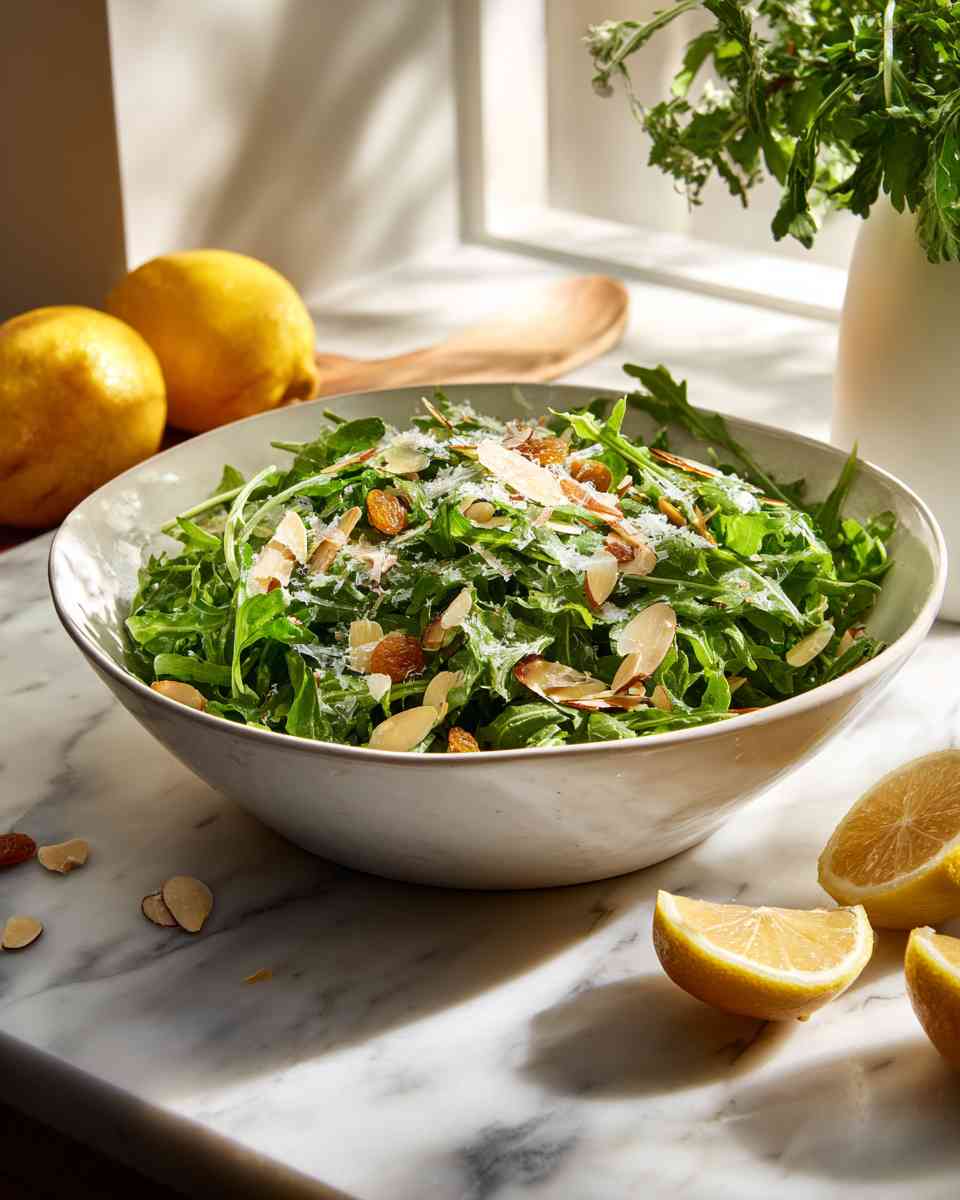 Zesty Arugula Salad with Toasted Almonds and Parmesan