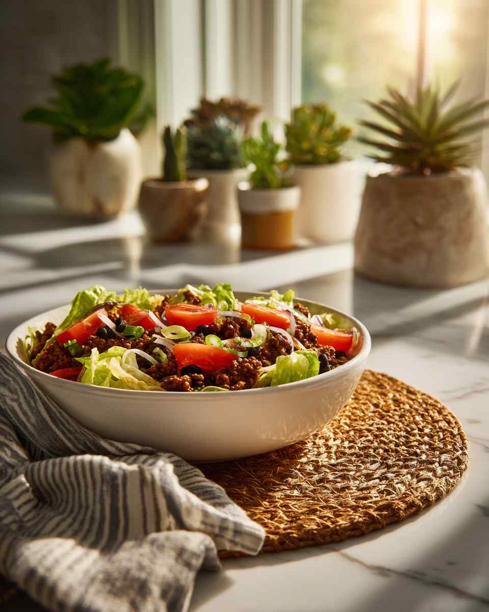 Zesty Beef and Black Bean Taco Salad